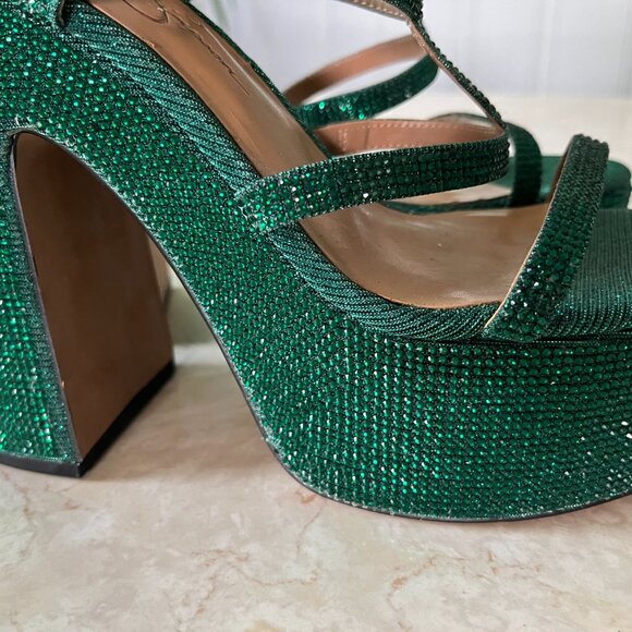 Jessica Simpson Emerald Green Rhinestone Meitini Sz 7.5 Strappy Platform Sandals - Picture 3 of 14